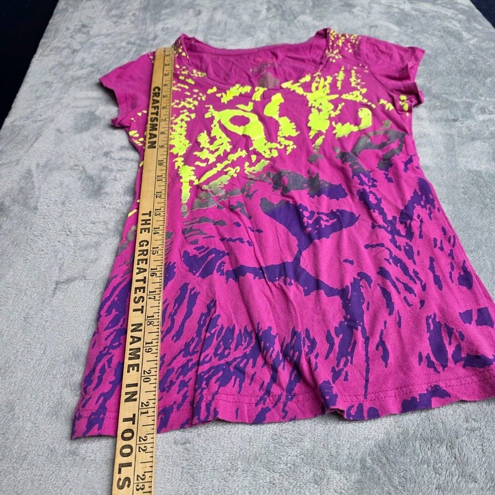 Y2K Miley Cyrus/Max Azaria Lion Graphic Tee Pink Neon Yellow Shirt Women Sz M - Picture 4 of 5